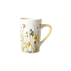 Krus med blomster og gul hank fra Speedtsberg - Tinashjem