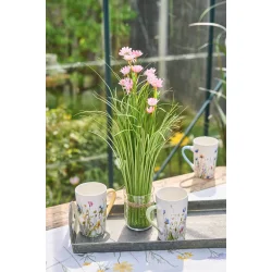 Krus med blomster gul og gr�n hank fra Speedtsberg - Tinashjem