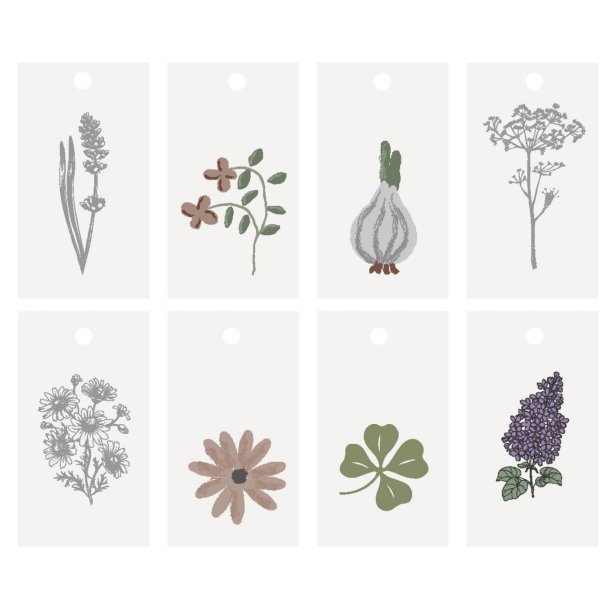 Til og fra kort med med blomster og kl�ver motiver 8 assorterede fra Ib Laursen - Tinashjem