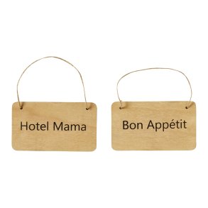 Tr�skilt med snor fra Speedtsberg Hotel Mama eller Bon App�tit - Tinashjem