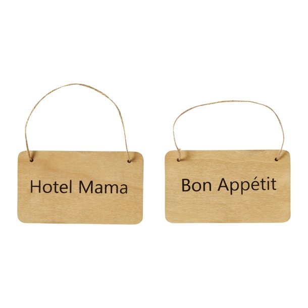 Tr�skilt med snor fra Speedtsberg Hotel Mama eller Bon App�tit - Tinashjem