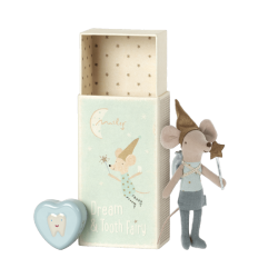 Maileg tooth fairy mouse blue in match box med �ske til m�lketand - Tinashjem