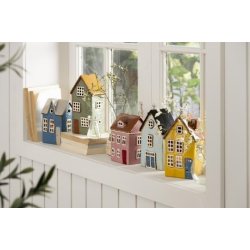 Hus til fyrfadslys Nyhavn hus med bl� d�r fra Ib Laursen med mange lyshuse - Tinashjem