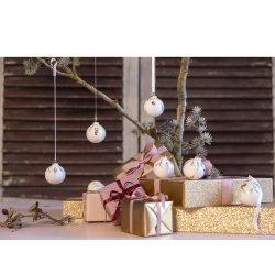Medusa julekugler Jingle Bell White 2 stk. p� gren ved gave - Fransenhome