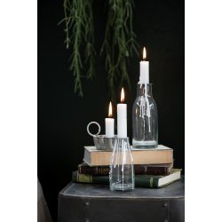 Flaske til bedelys med l�s lysindsats 13 cm fra Ib Laursen med lys p� bord - Tinashjem