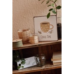 Metalskilt Coffee Time fra Ib Laursen p� hylde - Tinashjem