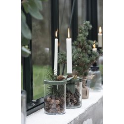 Holder glas med metall�g gr�nt til bedelys fra Ib Laursen med lys - Tinashjem