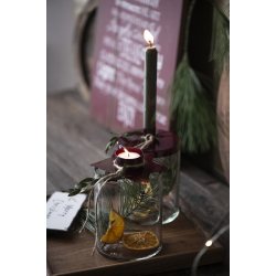 Holder glas med metall�g til bedelys fra Ib Laursen med t�ndt stearinlys - Tinashjem