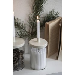Holder glas med metall�g hvid til bedelys fra Ib Laursen med lys - Tinashjem 