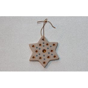 Hel Lenica stjerne til oph�ng 7,5 x 7,5 cm r�hvid med guld og bl� prikker - Fransenhome
