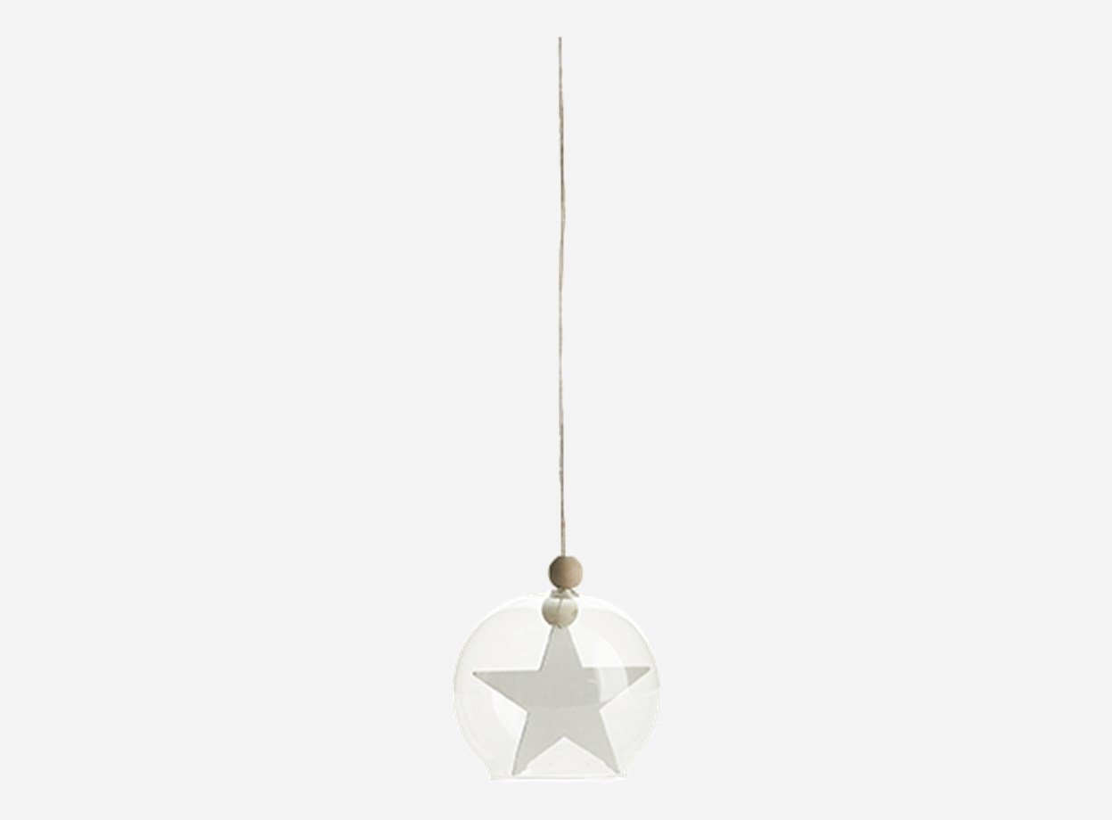 House Doctor glaskugle med stjerne oph�ng hvid 12 cm - Fransenhome