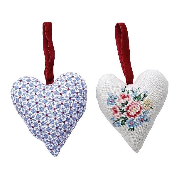 Juno Dusty Blue hjerter til oph�ng 2  stk. fra GreenGate - Tinashjem