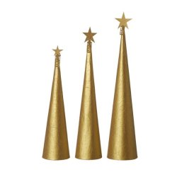 L�bech Living juletr� Creased cone metallic gold h�jde 37 cm og diameter 8,5 cm tre forskellige st�rrelser - Fransenhome