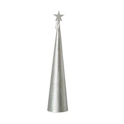 L�bech Living juletr� Creased cone metallic silver h�jde 37 cm og diameter 8,5 cm - Fransenhome