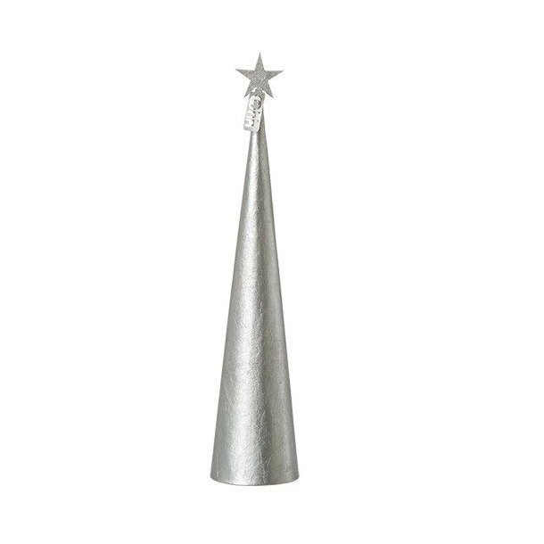L�bech Living juletr� Creased cone metallic silver h�jde 37 cm og diameter 8,5 cm - Tinashjem
