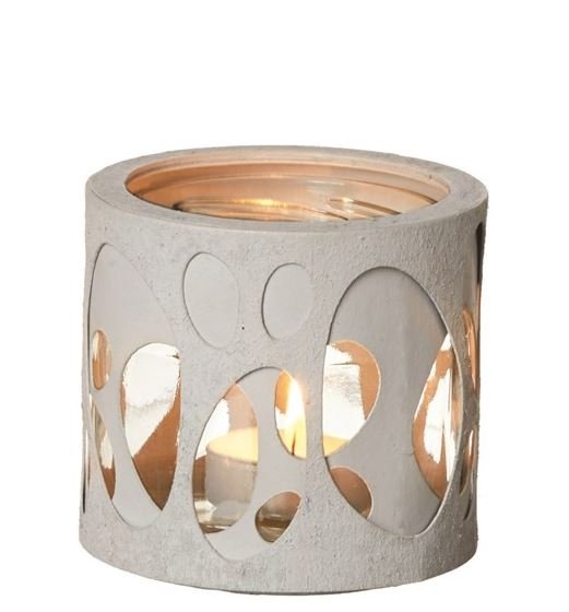 L�bech Living glas til fyrfadslys gr� med ovalt m�nster - Fransenhome