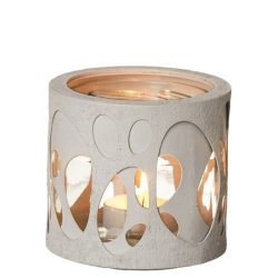 L�bech Living glas til fyrfadslys gr� med ovalt m�nster - Fransenhome