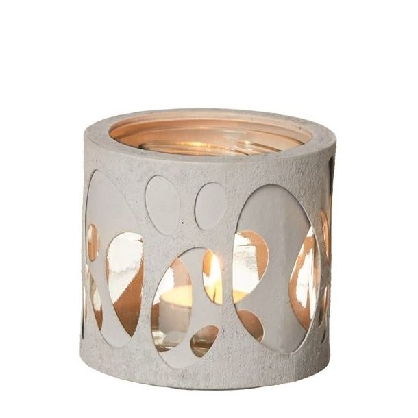 L�bech Living glas til fyrfadslys gr� med ovalt m�nster - Tinashjem