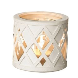 L�bech Living glas til fyrfadslys hvid med harlekin m�nster - Fransenhome