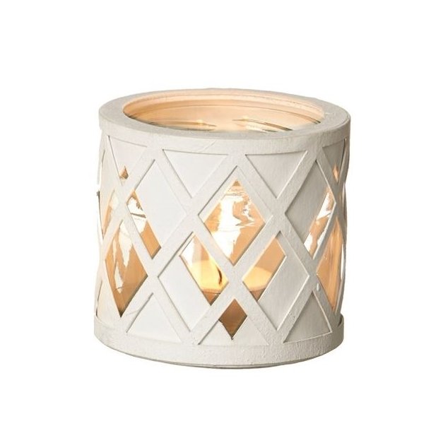 L�bech Living glas til fyrfadslys hvid med harlekin m�nster - Tinashjem