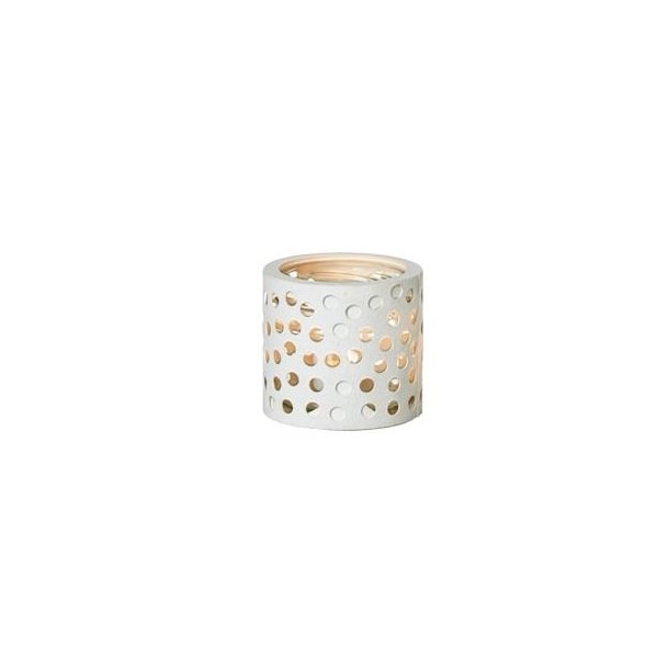 L�bech Living glas til fyrfadslys hvid med sm� runde huller - Tinashjem
