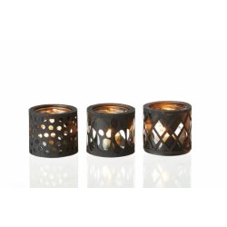 L�bech Living glas til fyrfadslys sort med harlekin m�nster tre med lys - Fransenhome