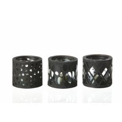L�bech Living glas til fyrfadslys sort med harlekin m�nster tre forskellige - Fransenhome
