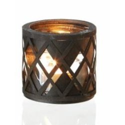 L�bech Living glas til fyrfadslys sort med harlekin m�nster med lys - Fransenhome