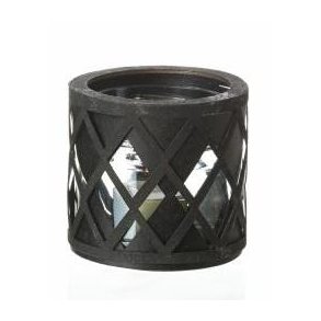 L�bech Living glas til fyrfadslys sort med harlekin m�nster - Fransenhome
