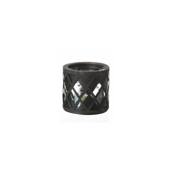 L�bech Living glas til fyrfadslys sort med harlekin m�nster - Tinashjem