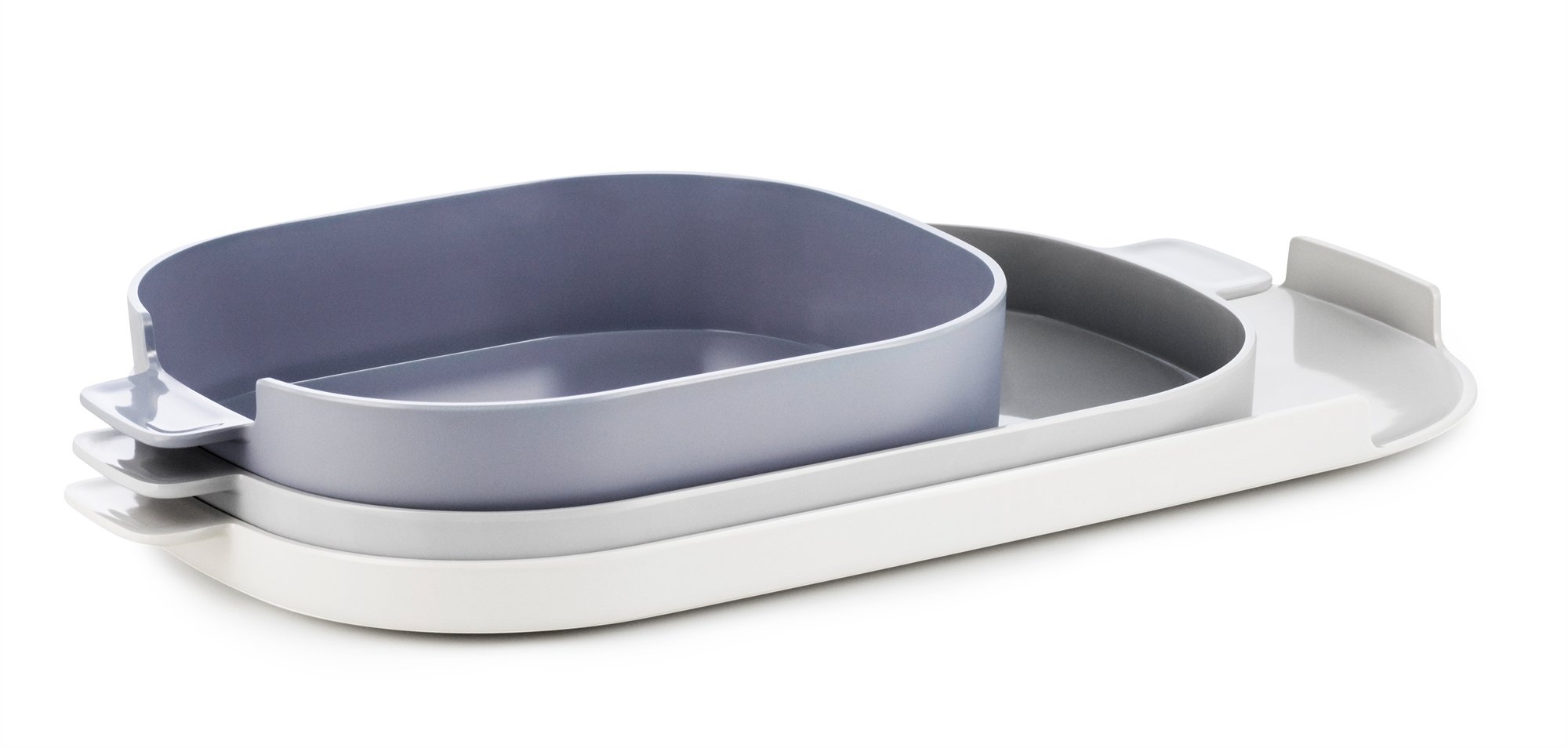 Normann Copenhagen Nabo Tray gr� - s�t med 3 bakker - Fransenhome