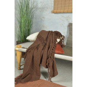 Jeanne d�Arc Living plaid med frynser Dark Brown p� seng - Tinashjem