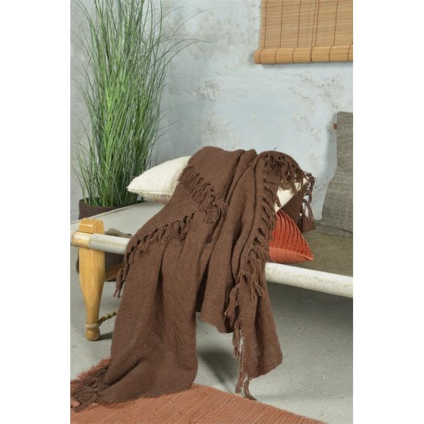 Jeanne d�Arc Living plaid med frynser Dark Brown p� seng - Tinashjem