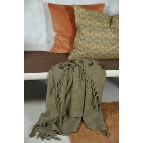 Jeanne d�Arc Living plaid med frynser Capers Green p� seng - Tinashjem