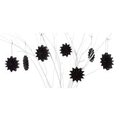 Stjernestunder Pleats stjerner sort 7 stk. p� grene - Fransenhome