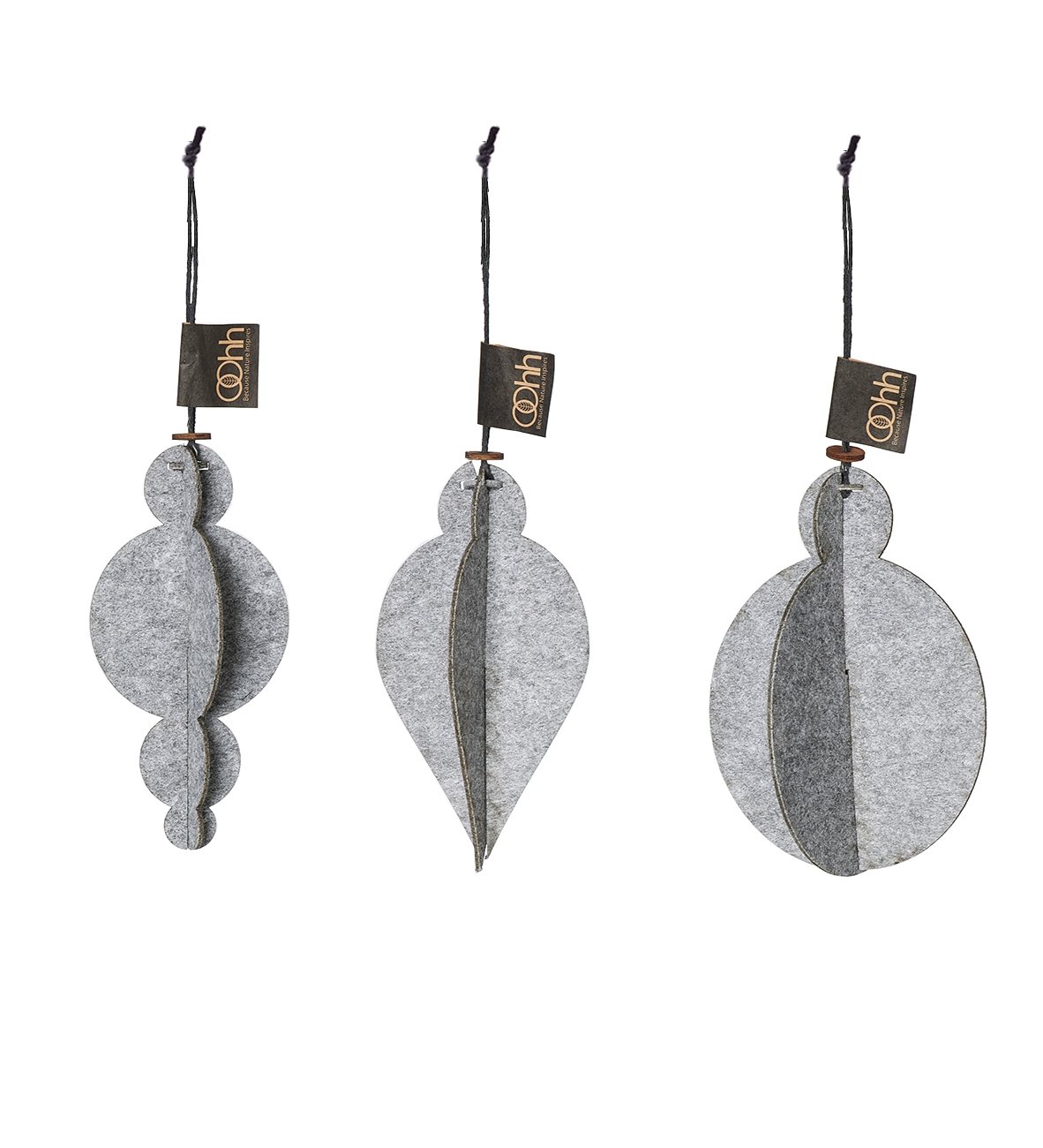 L�bech Living xmas Felt ornaments 3 stk. gr� - Fransenhome