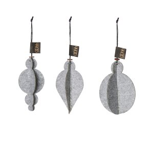 L�bech Living xmas Felt ornaments 3 stk. gr� - Fransenhome