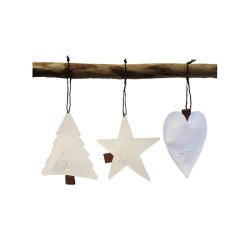 L�bech Living Heart Ornament padded xmas hvid med stjerne og klokke p� gren - Fransenhome