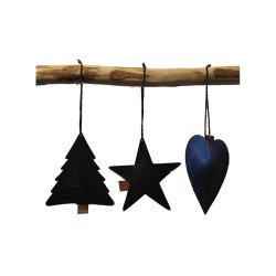 L�bech Living Star Ornament padded xmas sort h�ngende p� en gren - Fransenhome